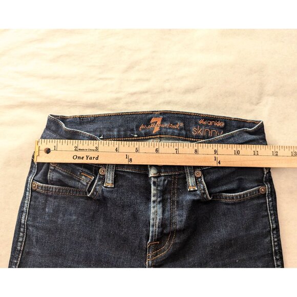 7 For All Mankind Ankle Skinny Jeans 24 Distressed Hem Dark Wash - Picture 8 of 11